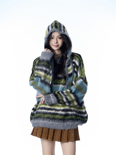 Bufanda Gorro Suéter Mohair a Rayas - Estilo Desenfadado para Mujer - Image 22