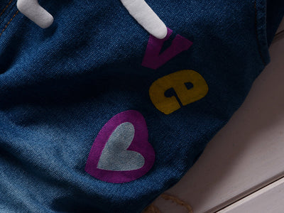 Conjunto de dos piezas: Suéter de algodón coreano con peto denim para niña - Image 14