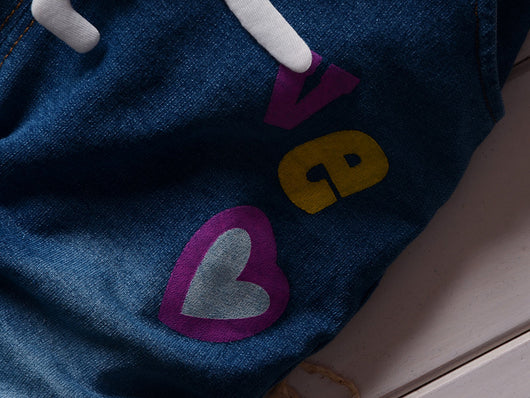 Conjunto de dos piezas: Suéter de algodón coreano con peto denim para niña - Image 14
