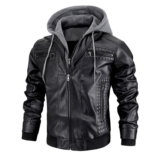 Chaqueta de Cuero PU con Capucha y Bolsillos con Cierre para Hombre - Image 2