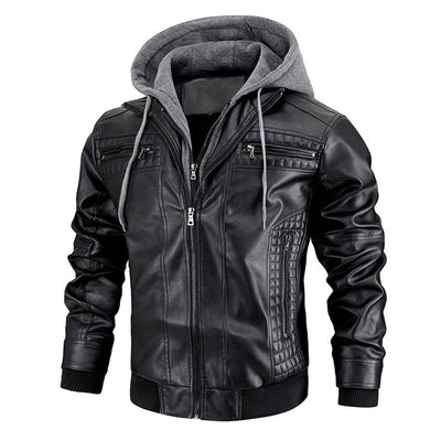 Chaqueta de Cuero PU con Capucha y Bolsillos con Cierre para Hombre - Image 2