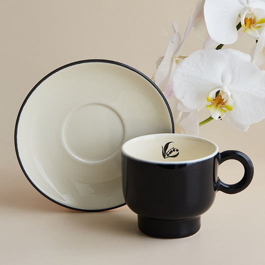 Taza de Café con Platillo Lirio del Valle Cerámica Negra Retro Personalidad - Image 11