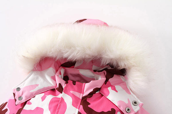 Traje de Esquí Impermeable para Niños con Cuello de Piel