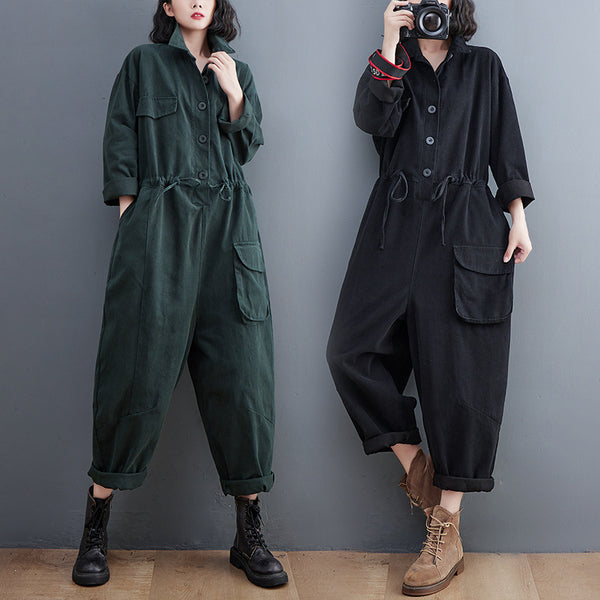 Jumpsuit Retro Mujer Talla Grande Suelto Otoño Casual Versátil