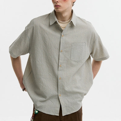 Camisa Cuadros Solapa Seersucker Verano Suelta y Cómoda - Image 3
