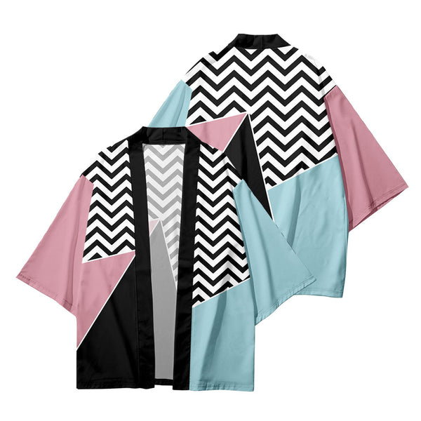Camisa Haori Kimono con Estampado de Costura - Manga Tres Cuartos