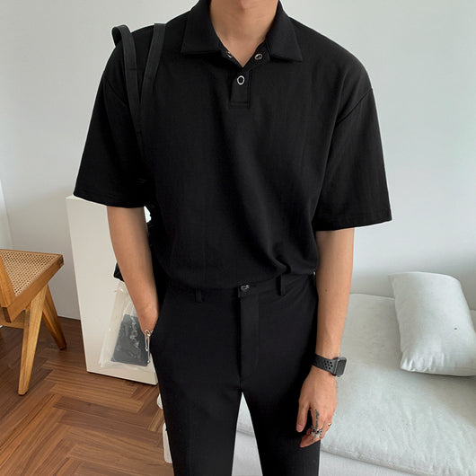 Polo Clásico de Manga Corta Cuello Solapa Estilo Coreano para Hombre - Image 16