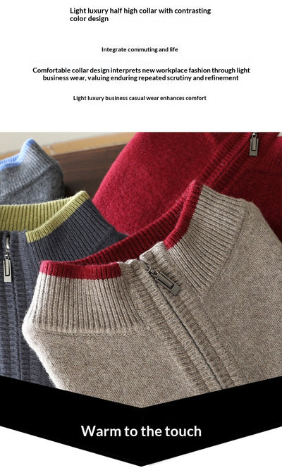 Suéter de Lana Gruesa para Hombre con Cuello Mock Neck Bicolor - Image 12