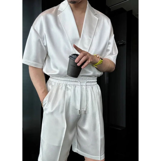 Conjunto de Verano para Hombre - Outfit Casual 2 Piezas con Camisa de Solapa y Shorts - Image 2