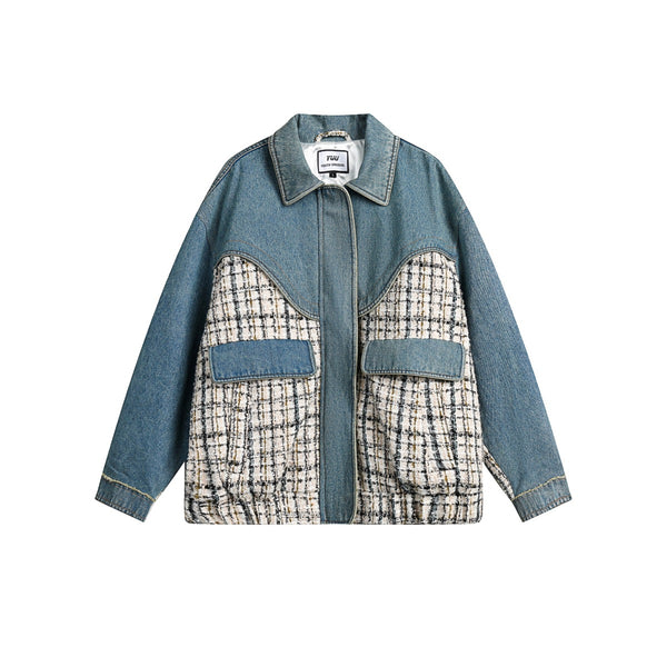 Chaqueta Denim Estilo Debutante Retro con Empalmes