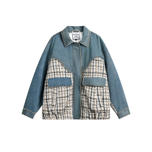 Chaqueta Denim Estilo Debutante Retro con Empalmes