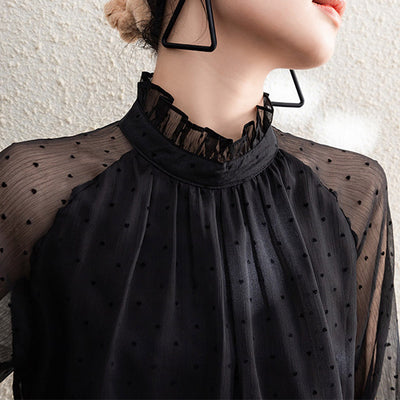 Blusa Larga de Gasa con Lunares para Mujer - Image 3