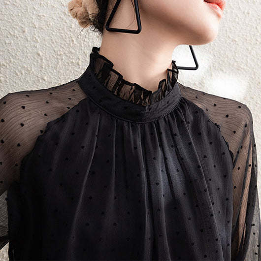 Blusa Larga de Gasa con Lunares para Mujer - Image 3
