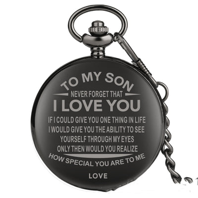 Reloj de Bolsillo Conmemorativo 'Para Mi Hijo' con Grabado de Moda Europea y Americana - Image 8