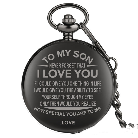 Reloj de Bolsillo Conmemorativo 'Para Mi Hijo' con Grabado de Moda Europea y Americana - Image 8