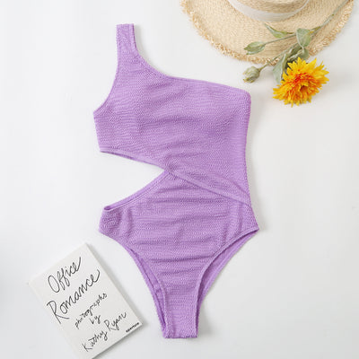 Traje de Baño Mujer Una Pieza Hombro Descubierto Color Sólido - Image 10