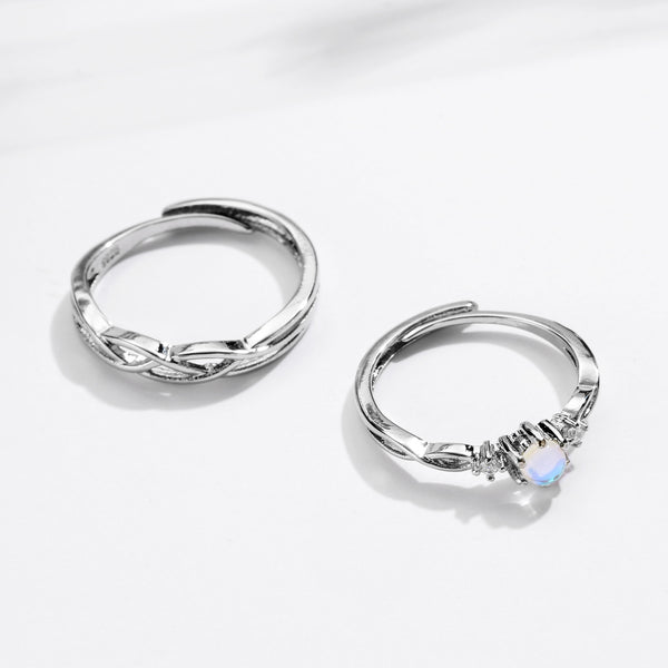 Anillos de Pareja Piedra Lunar Concéntrica en Plata Esterlina