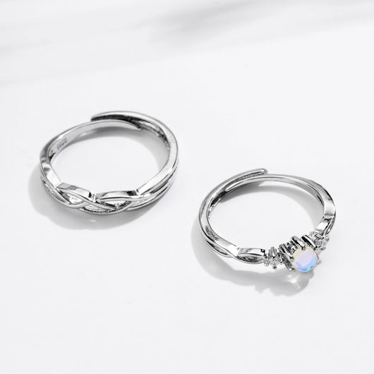 Anillos de Pareja Piedra Lunar Concéntrica en Plata Esterlina - Image 2