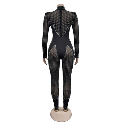 Jumpsuit Elegante de Malla con Strass y Mangas Largas - Image 9