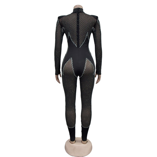 Jumpsuit Elegante de Malla con Strass y Mangas Largas - Image 9