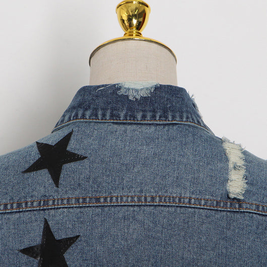 Chaqueta Denim Desgarrada con Solapa Estrella para Mujer - Image 14