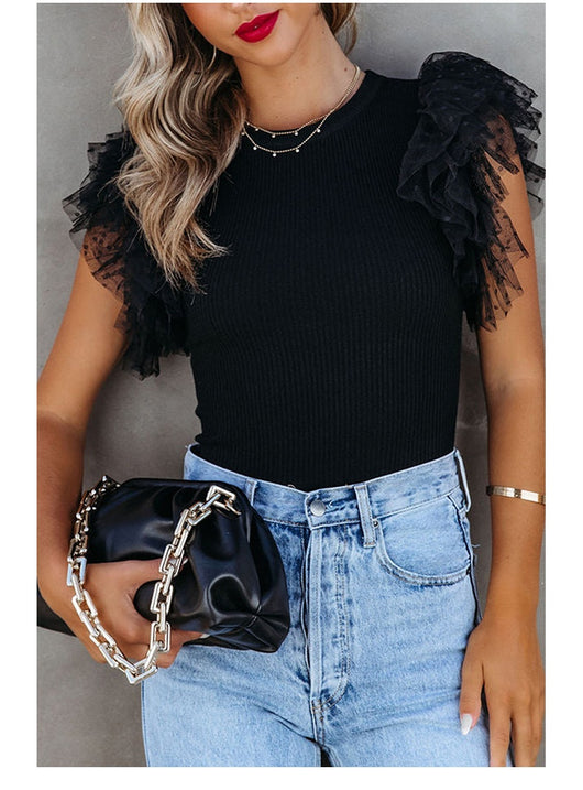 Blusa Casual de Manga Volante Liso para Mujer - Image 17