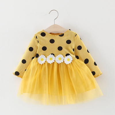 Vestido Princesa Niña Manga Larga con Lunares y Malla Floral - Image 8
