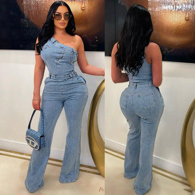 Jumpsuit Denim Ajustado con Hombros Caídos y Cintura Ceñida - Image 20