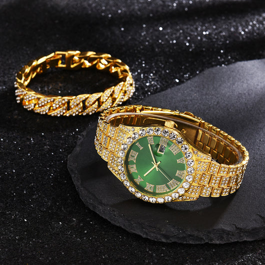 Reloj de Cuarzo con Banda de Acero y Diamantes Completos con Calendario - Image 2