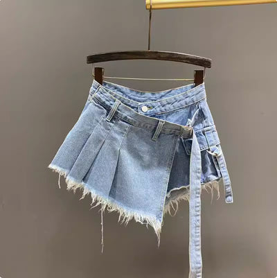 Culottes Denim Irregular Cintura Alta Efecto Dos Piezas - Image 7