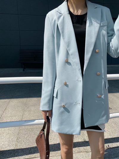 Traje Azul Metalizado de Doble Botonadura - Corte Midi Elegante - Image 16