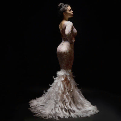 Vestido de Noche Elegante con Plumas y Perlas para Mujer - Image 10