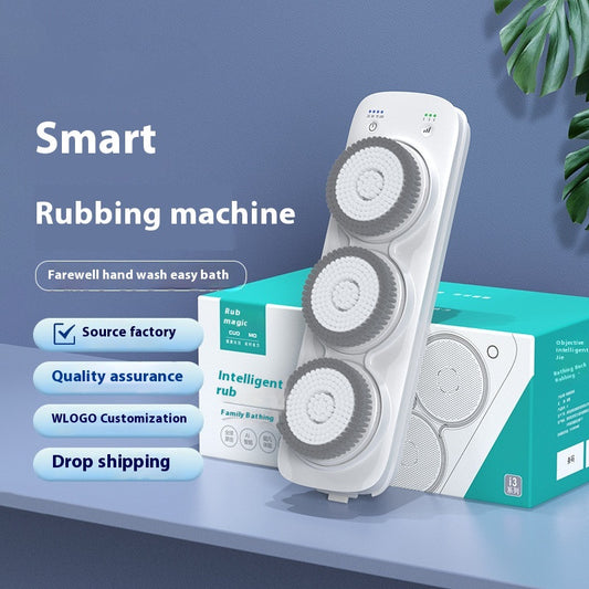 Three PBT brush head refills for an electric bath rubbing machine, packaged in a clear blister pack with a teal backing.