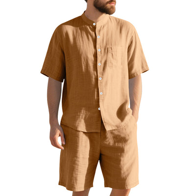 Traje de Lino Americano para Hombre - Dos Piezas Cuello Mao Playa Verano - Image 6