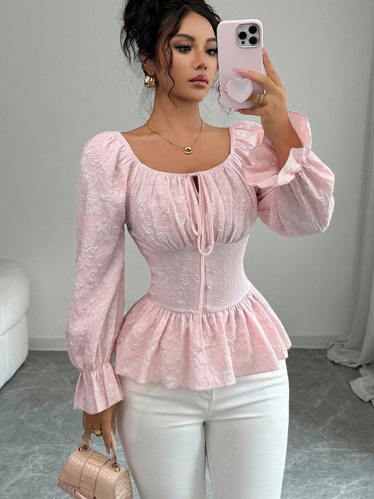 Blusa Elegante Cuello U Estilo Francés con Mangas Largas - Image 7