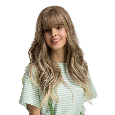 Peluca Larga Rizada con Flequillo Marrón para Mujer - Image 11