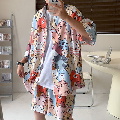 Conjunto de Camisa Floral Manga Corta Ice Silk para Hombre - Image 15