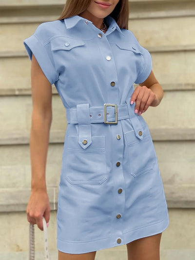 Vestido Cardigan Denim Cintura Media Clásico - Image 7