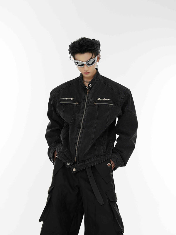 Chaqueta de Diseño Metalizado sin Cuello para Hombre