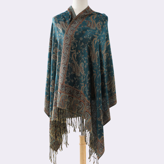 Bufanda Jacquard de Cachemira Clásica Multiusos con Flecos de Anacardo - Image 15