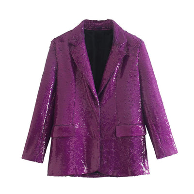 Blazer Suelto con Lentejuelas Versátil Europeo Americano