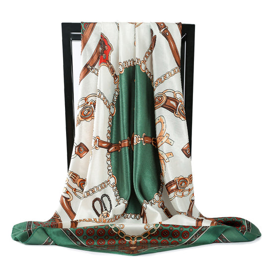 Abanico Retro Plegable 90cm con Pañuelo de Seda Simulada para Damas - Image 3