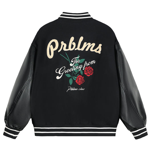 Chaqueta Deportiva Bordada con Rosas - Estilo Urbano Oversized - Image 6