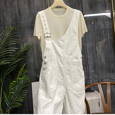 Shorts de Mezclilla Cintura Alta Suelta con Tirantes para Mujer