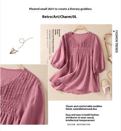 Blusa Suelta de Algodón y Lino con Cuello V - Image 12