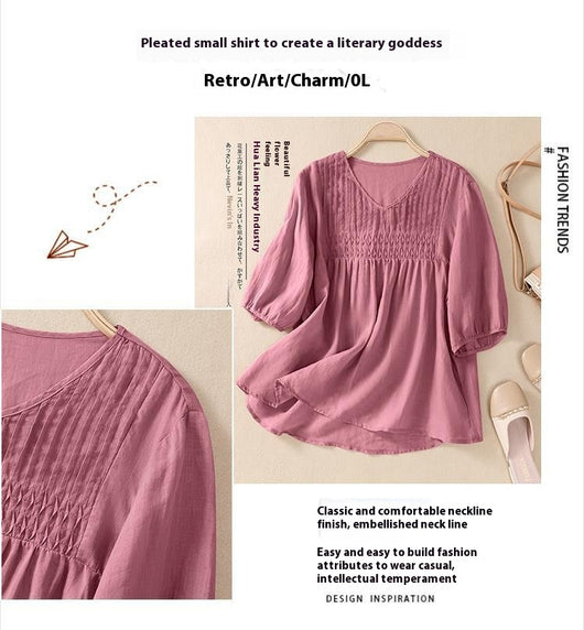 Blusa Suelta de Algodón y Lino con Cuello V - Image 12