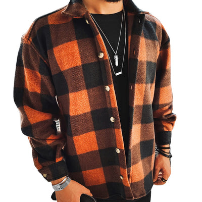 Camisa Casual de Cuadros con Cuello Mao y Bolsillos para Hombre - Image 2