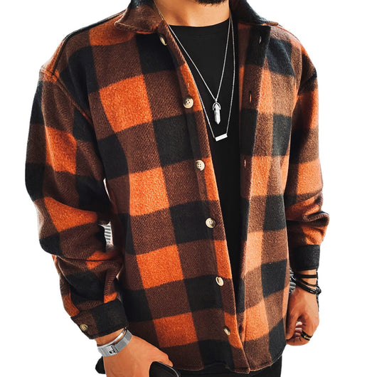 Camisa Casual de Cuadros con Cuello Mao y Bolsillos para Hombre - Image 2