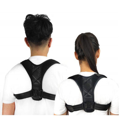 Black clavicle support correction belt worn on a person's back over a white t-shirt, designed for posture. - Image 4