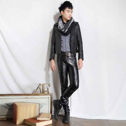 Pantalones de Cuero para Hombre Estilo Coreano Slim Fit Apilados Otoño-Invierno - Image 3